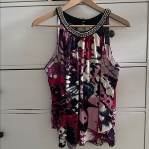 Bisou Bisou Multicolor Sleeveless Festive Blouse with Bling Size L